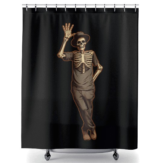 Halloween Skeleton Waving with Hand Shower Curtains
