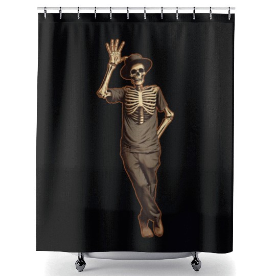 Halloween Skeleton Waving with Hand Shower Curtains
