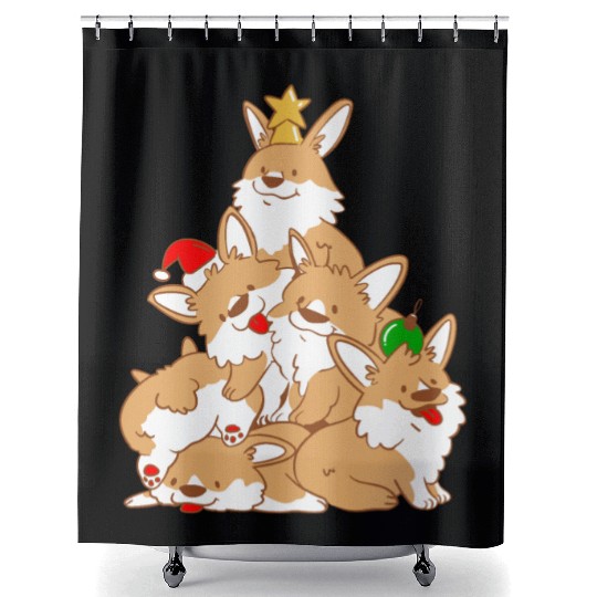 Corgi Dog Christmas Tree Animals Lover Funny Xmas Shower Curtains