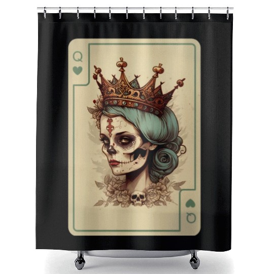 Queen of Hearts Gothic Poker Card Game Halloween Shower Curtains
