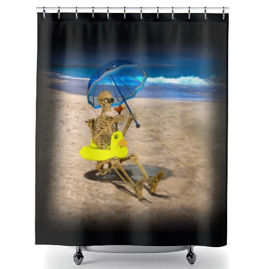 Grim reaper with his favorite cocktail on the Shower Curtains