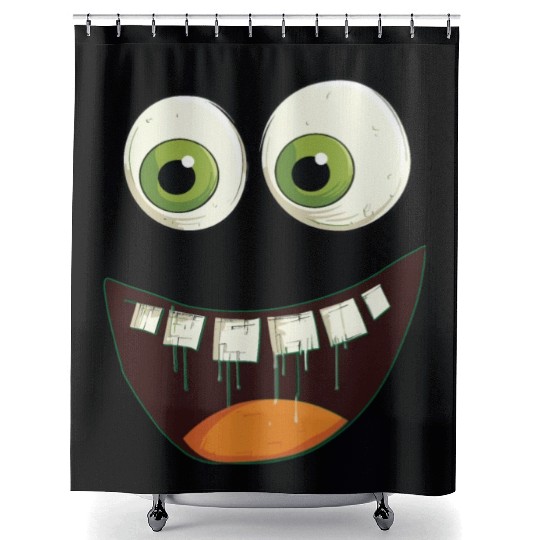 Funny Face with Green Googly Eyes Surprised Shower Curtains