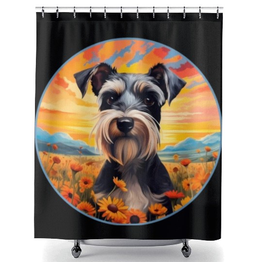 Miniature Schnauzer Mountain Flower Cute Colorful Shower Curtains
