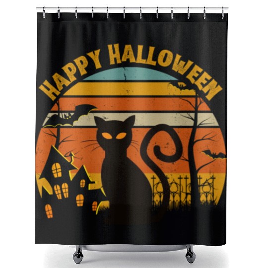Happy Halloween. Spooky Ghost Skeleton Zombie Witc Shower Curtains