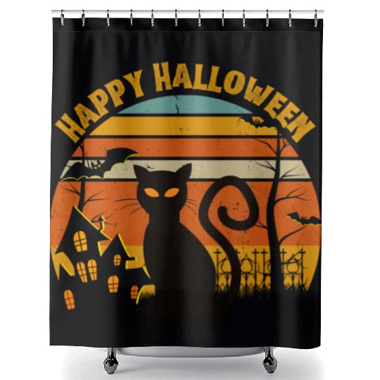 Happy Halloween. Spooky Ghost Skeleton Zombie Witc Shower Curtains