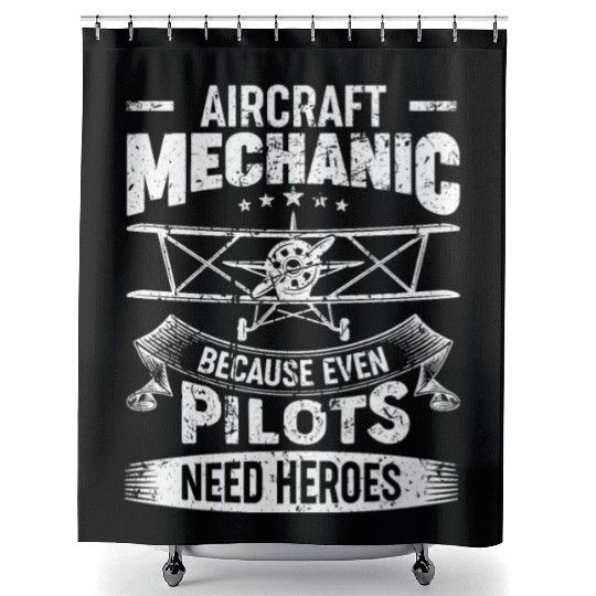 Airplane Mechanic Funny Aviation Technician Vintag Shower Curtains