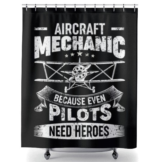 Airplane Mechanic Funny Aviation Technician Vintag Shower Curtains