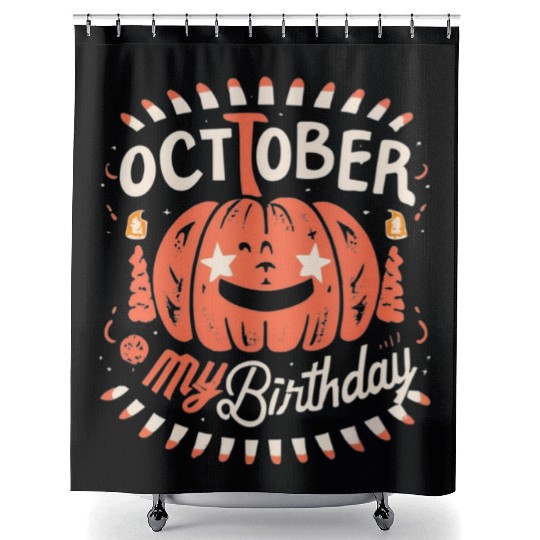 Pumpkin Halloween October My Birthday Shower Curtains
