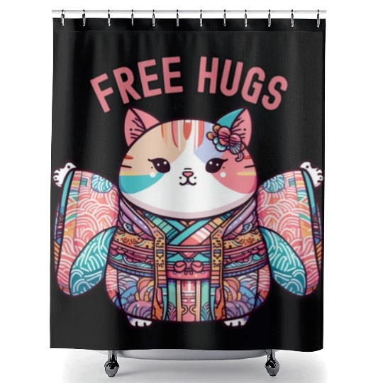 Free hugs from Japanese cat Shower Curtains