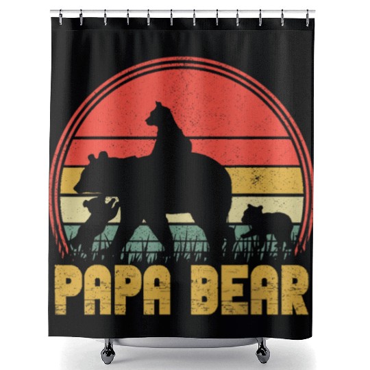 Funny Papa Bear Of Cub 3 Kids Fathers Day Grandpa Shower Curtains