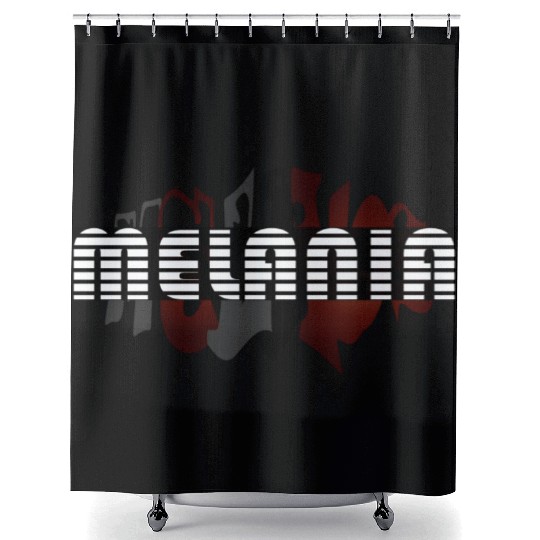 Melania white typography, Greek origin - black Shower Curtains