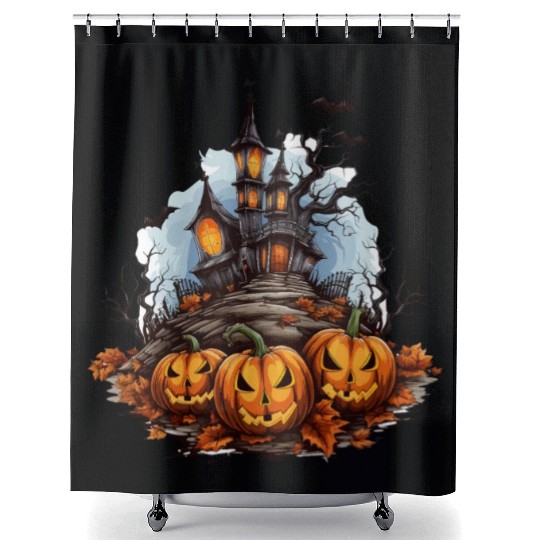 Halloween Pumpkin Bat Spell Haunted House Shower Curtains