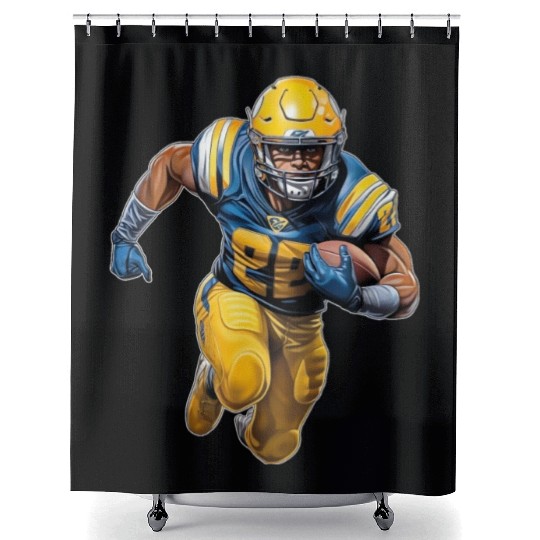 Energetic Yellow Blue American Football Player Shower Curtains