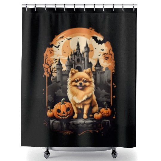 Pomeranian Boo-tiful Halloween Delight Shower Curtains