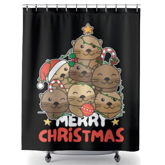 Otter Christmas Tree Merry Christmas Shower Curtains