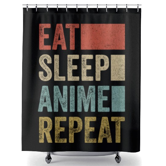 Vintage Retro Eat Sleep Anime Repeat Gift Funny Shower Curtains