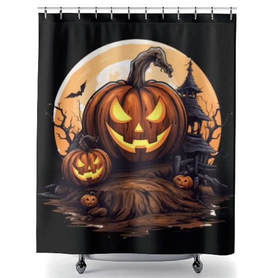 Halloween Haunted House Spell Pumpkin Bat Shower Curtains