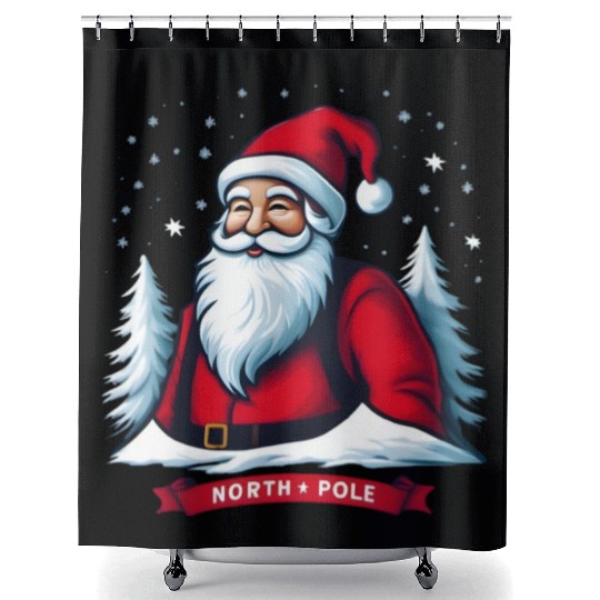 North Pole santa merry christmas Shower Curtains