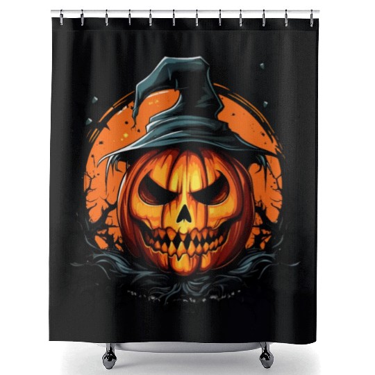 Halloween Magic Spooky Pumpkin With Bat Shower Curtains