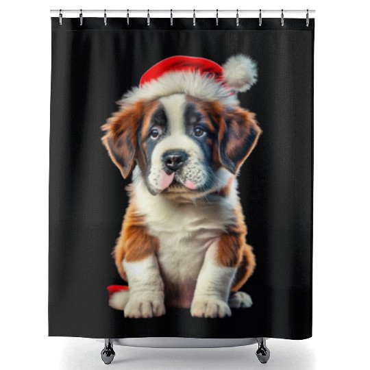 Saint Bernard puppy waiting for Christmas Shower Curtains