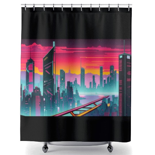 Cyberpunk Cityscape Shower Curtains