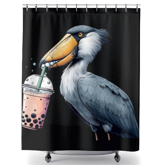 Beaked stork with bubble tea Shower Curtains