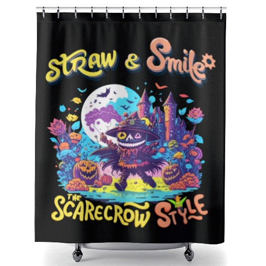 Straw & Smile The Scarecrow Funny Cute Halloween Shower Curtains