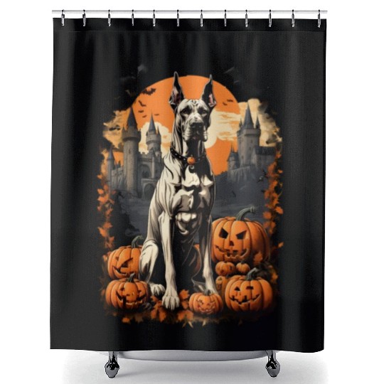 Bewitching Halloween Delight with Pumpkins and Bat Shower Curtains