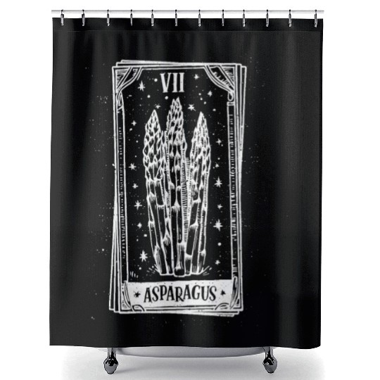 Asparagus Tarot Card - White Ink Shower Curtains