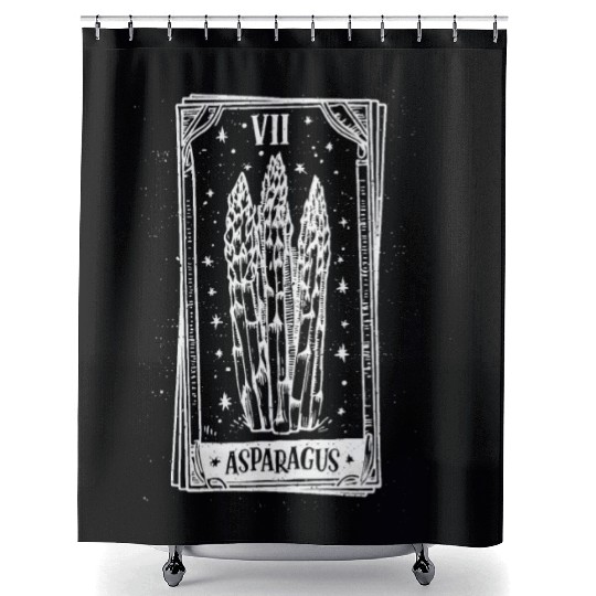 Asparagus Tarot Card - White Ink Shower Curtains