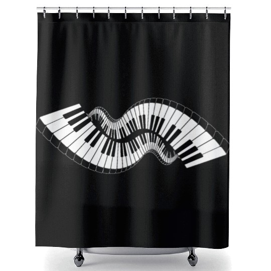 Piano Keyboard Waves Shower Curtains