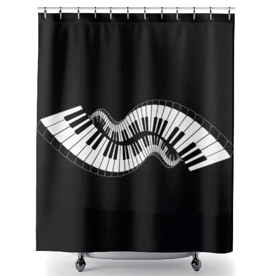 Piano Keyboard Waves Shower Curtains