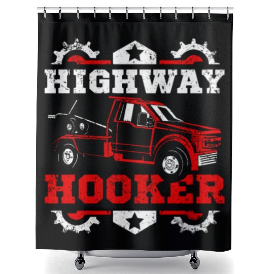 Funny highway hoker Tow truck driver Shower Curtains