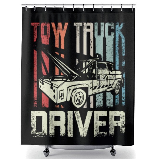 Cool Retro Vintage Tow truck Driver Shower Curtains