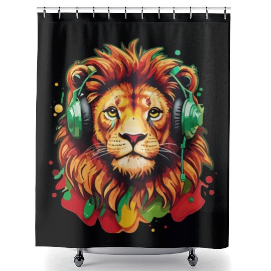 Reggae Lion with Headphones Shower Curtains