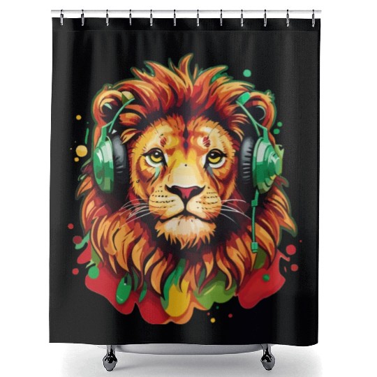 Reggae Lion with Headphones Shower Curtains