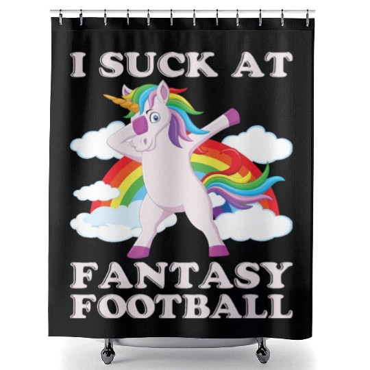 I suck at fantasy football dabbing unicorn funny Shower Curtains