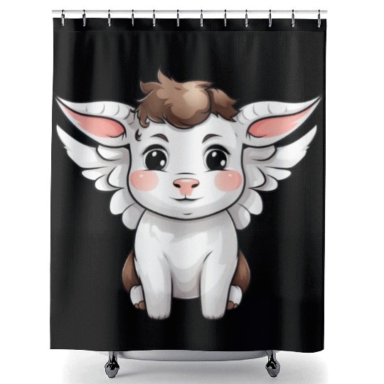 Heavenly Bond: Cow & Calf with Angel Wings Shower Curtains