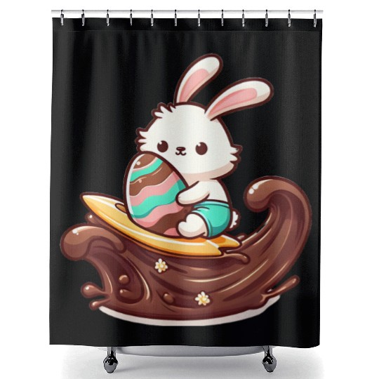 Easter Bunny Surfboard Chocolaty Waves Shower Curtains