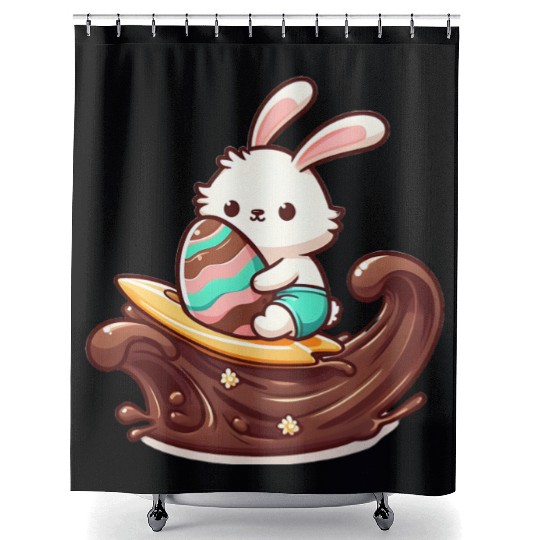 Easter Bunny Surfboard Chocolaty Waves Shower Curtains
