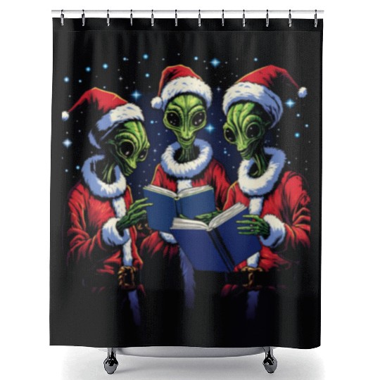Alien Christmas Carolers Shower Curtains