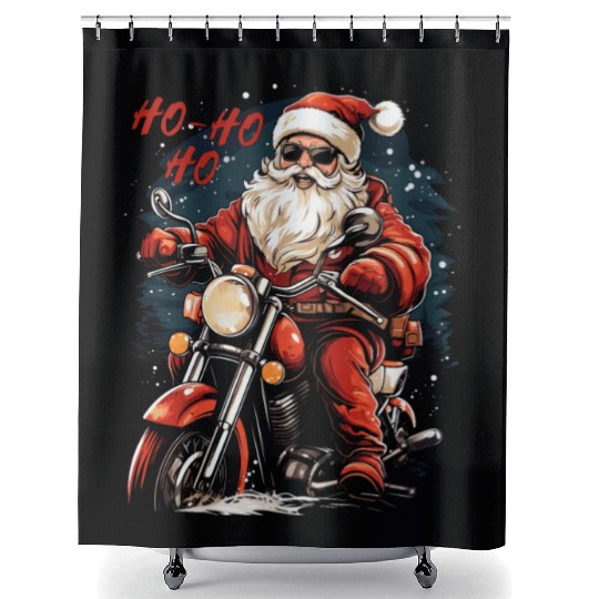Motorcyclist Santa Claus Motorcycle Christmas Shower Curtains