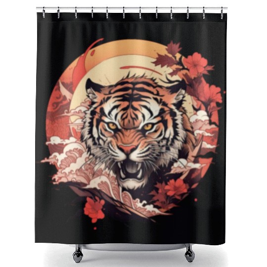 Tokyo Asia 80s Japanese Retro Tiger Shower Curtains
