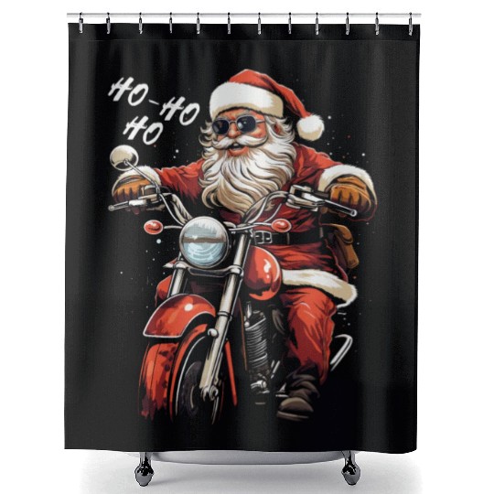 Motorcyclist Santa Claus Motorcycle Christmas Shower Curtains