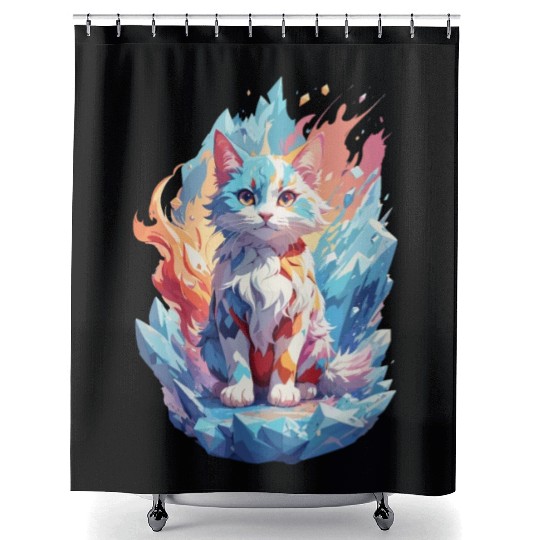 Cute Crystal Fantasy Cat Design Shower Curtains