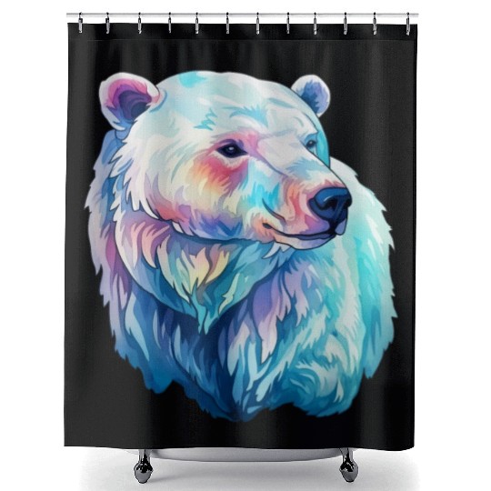 Polar Bear Roar in Winter Wonderland Watercolor Shower Curtains