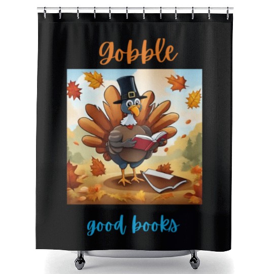 Gobble Good Book Thanksgiving Library Turkey Fall Shower Curtains