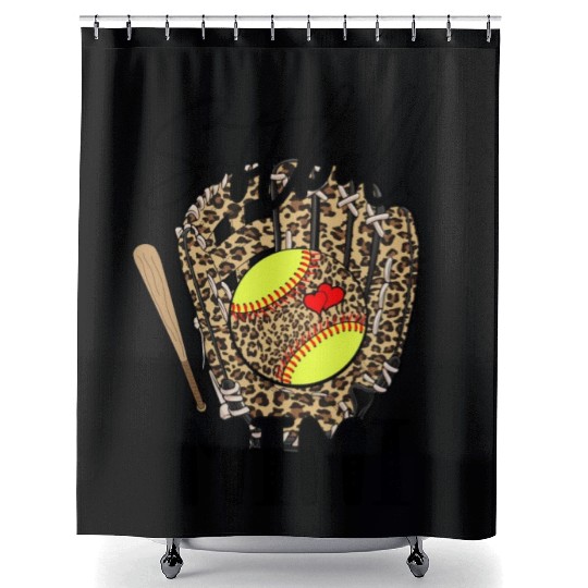 Softball Mimi Leopard Game Day Softball Lover Shower Curtains