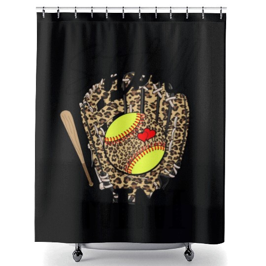Softball Mimi Leopard Game Day Softball Lover Shower Curtains