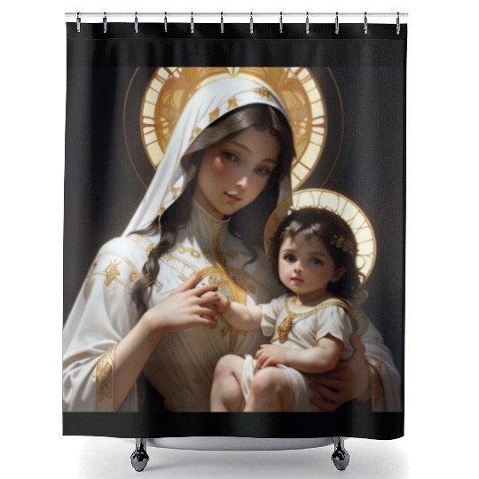 Beautiful Mother Mary and Baby Jesus Shower Curtains